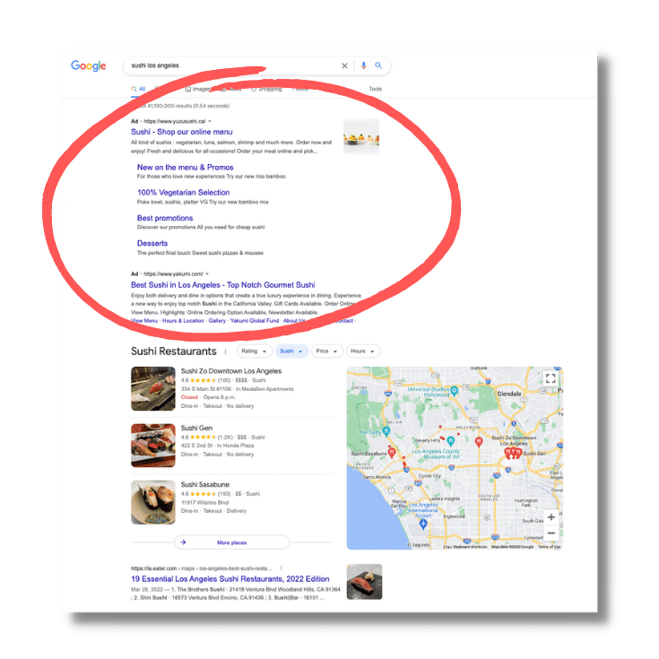Example of paid search ads
