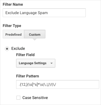 Example of configuration for language spam filter