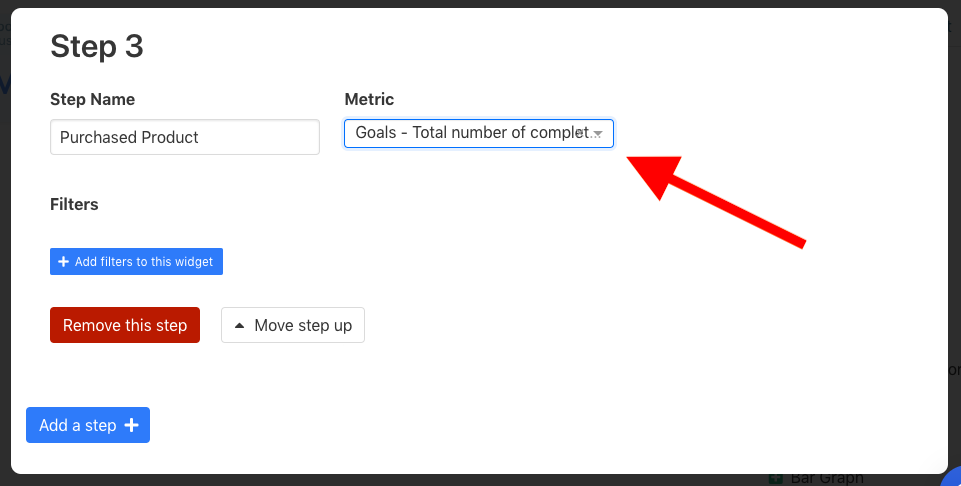 Screenshot with emphasis on metric dropdown.